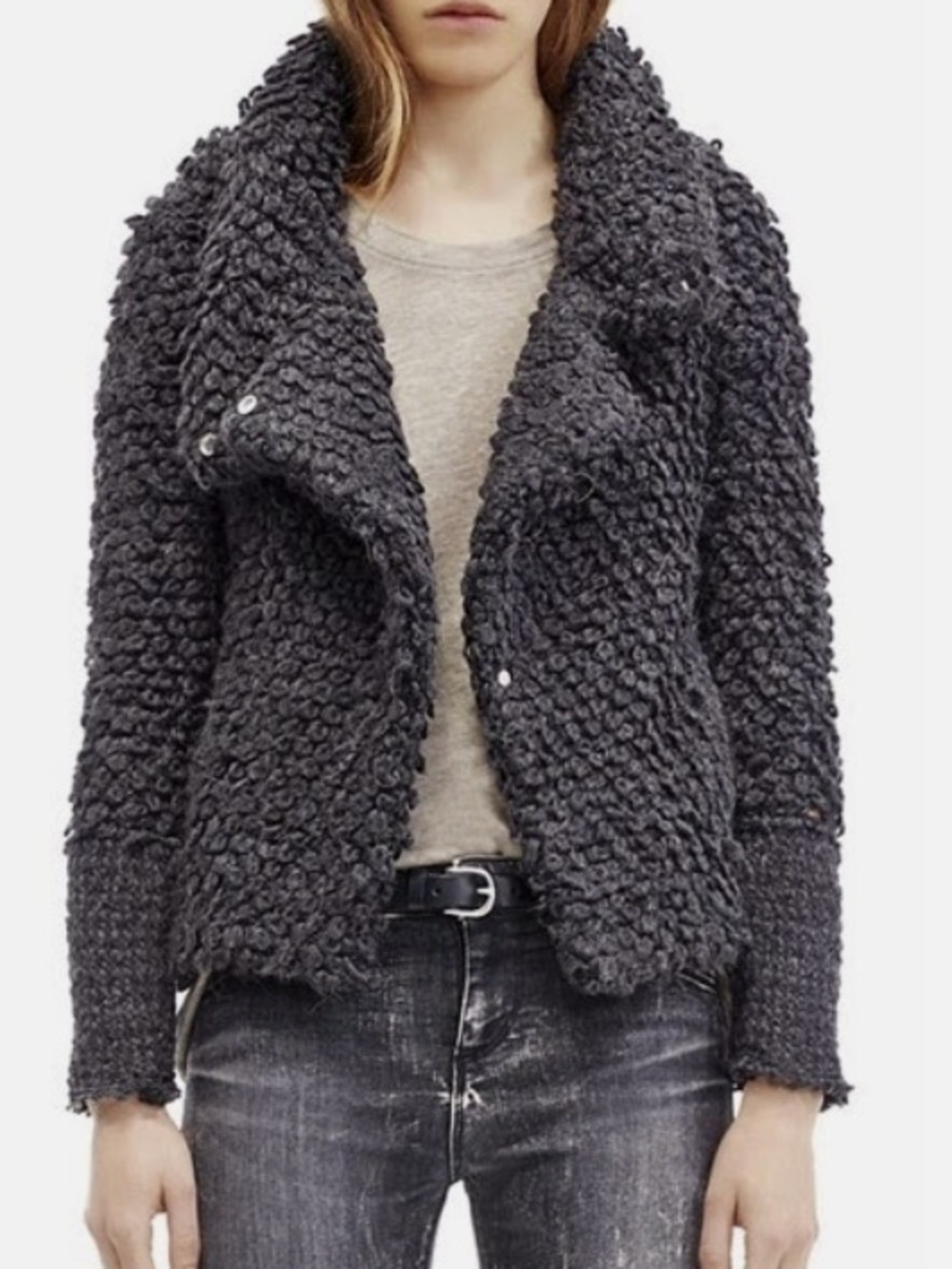 IRO size 36 GUC Teddy shag WOMEN'S TEXTURED cardigan/coat - Charcoal Gray
